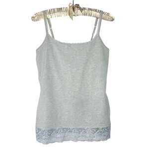 Y2K Express Lace Cami‎ L Fairy Dainty Coquette Top Built In Bra Stretch Shirt